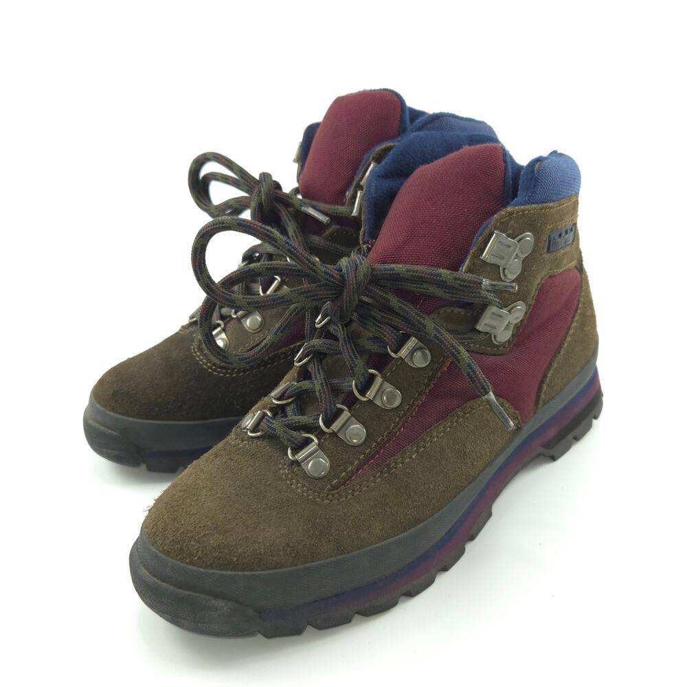 Vintage Timberland Euro Hiker Women's Size 7 95387 Brown Red Blue Hiking Boots
